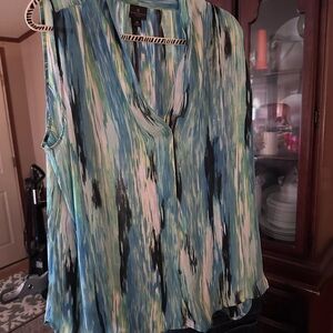 Women's Sleeveless Top - Blue and Black Pattern